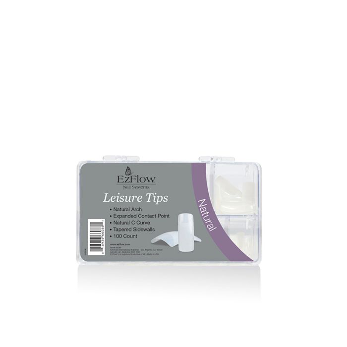 Expansive illustration of EzFlow Nail Systems Leisure Tips- Natural in 100 count variant with labeled text Expansive illustration of EzFlow Nail Systems Leisure Tips- Natural in 100 count variant with labeled text