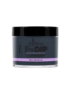 A forward facing 2 ounce transparent glass jar of EZFlow TruDIP Blackout nail dip powder